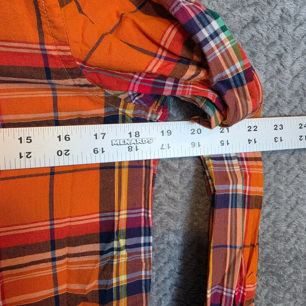 Ralph Lauren Boys Orange Plaid Cotton Button Down Shirt L 14-16 Long Sleeve Pony